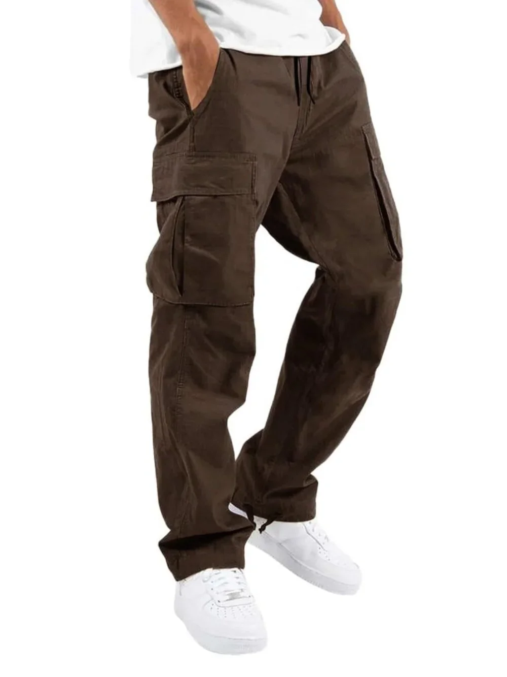 Men's Cargo Jogger Style Streetwear Elastic Waist Comfort XL Brown